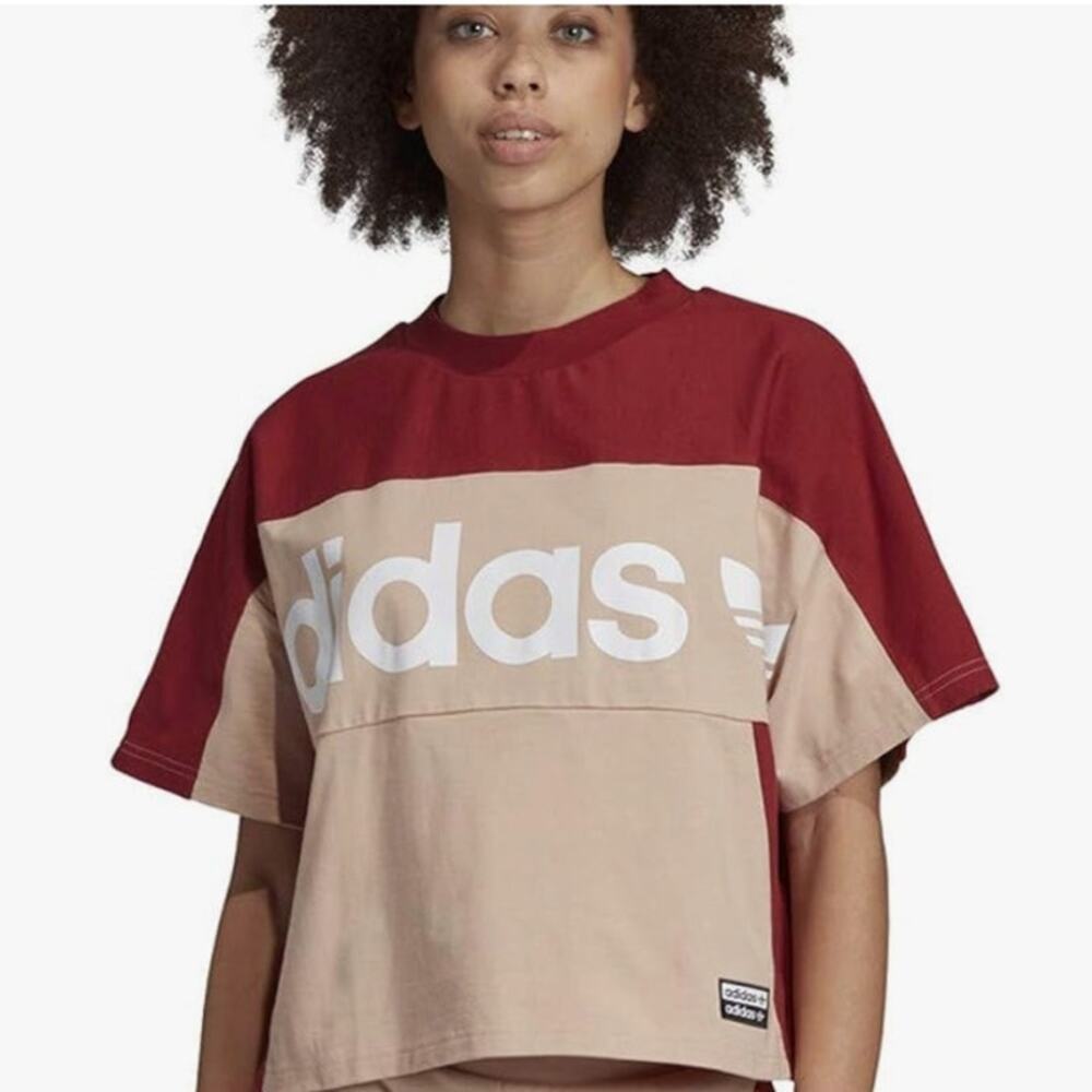 NWOT adidas Originals Women's Boxy Tee In Ash Pearl Rust/Peach Size Small